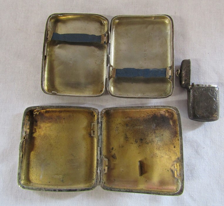 2 silver cigarette cases & a silver vesta case -  Chester 1908, Birmingham 1903 & Birmingham 1924 - Image 3 of 3