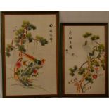 2 Japanese silk tapestries, largest 70cm by 47cm