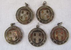 5 white metal and silver Lincolnshire County swimming metals (2 hallmarked - Birmingham 1967 & 1965