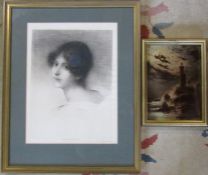 Framed print of a young woman copyright and published by J Casper Berlin 1899 signed in pencil by