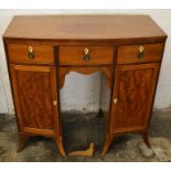 Small  Georgian bow fronted knee hole desk on splayed bracket (one rear requires re-attaching)