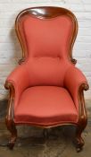 Victorian high back arm chair with scroll arms & cabriole legs