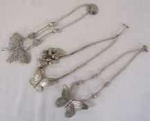 3 contemporary large silver / white metal butterfly necklaces - necklace with butterfly and rose