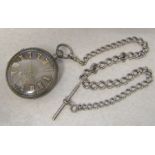 Victorian silver pocket watch with ornate silvered dial London 1877 together with silver fob