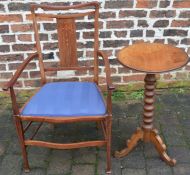 Edwardian open armchair and a pedestal wine table