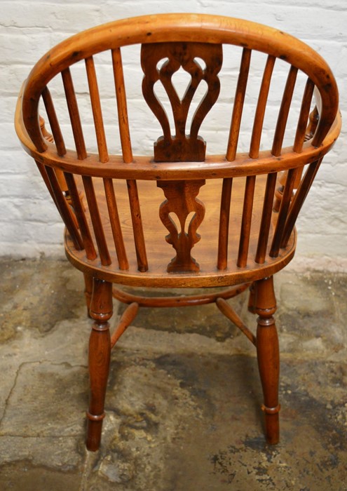 19th century yew wood Windsor chair with pierced splat & turned arm supports with crinoline - Image 3 of 6