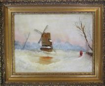 Dutch School framed oil on board landscape of a windmill, unsigned 38.5 cm x 31 cm (size including