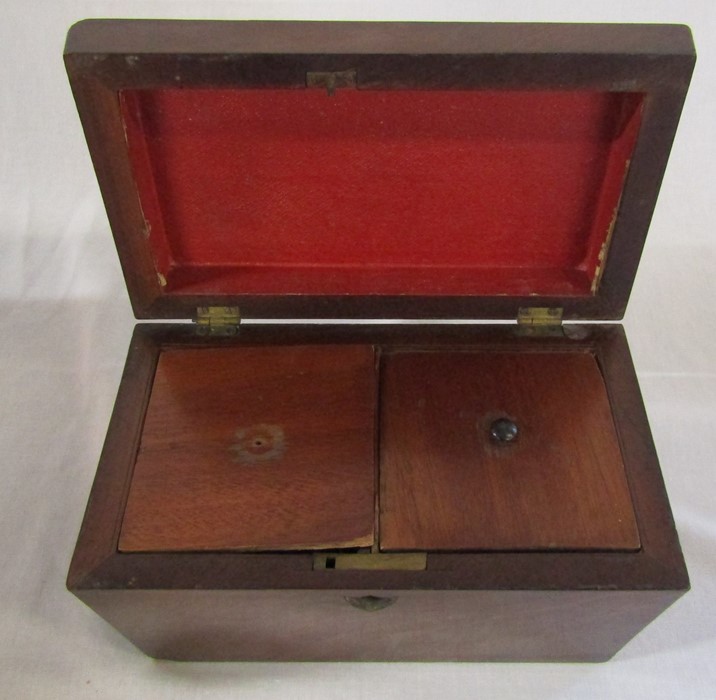 Wooden inlaid tea caddy with metal claw feet (missing interior lids) H 13 cm L 17.5 cm & sarcophagus - Image 4 of 8