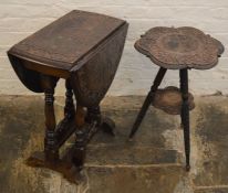Carved oval gate leg table & a carved middle eastern table