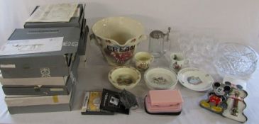 Various ceramics and glassware inc collectors plates, Wedgwood and Royal Doulton Bunnykins, Nintendo