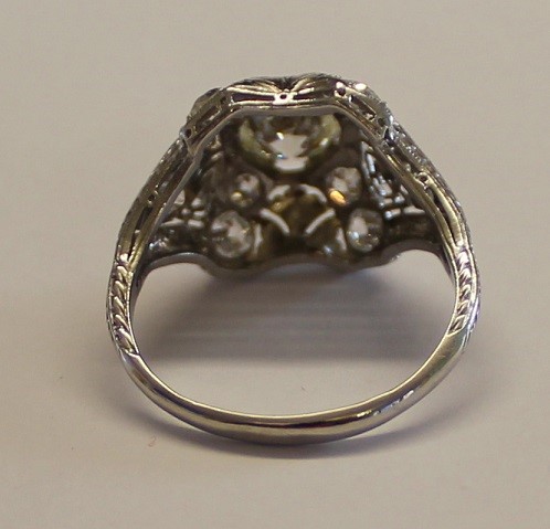 Tested as platinum vintage style diamond cluster ring set with central brilliant cut diamond - Image 4 of 7