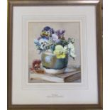 Framed watercolour still life 'Pansies' by Caroline H Norman dated 1891 42 cm x 37 cm (size