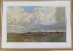 Sidney Dennant Moss (1885-1946) framed watercolour landscape of a traditional agricultural scene