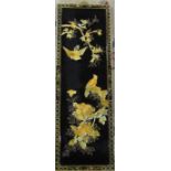 Japanese lacquered picture / panel of birds and flowers in the Shibayama style 91.5 cm x 31 cm