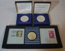 2 Barbados Ten Dollar Franklin Mint proof coins & a Day Of Concorde London to Bahrain 1976