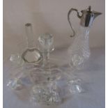 Villeroy & Boch glass candelabra (af) & silver plate and cut glass claret jug