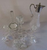 Villeroy & Boch glass candelabra (af) & silver plate and cut glass claret jug