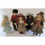5 large collectors dolls on stands inc Isabella by H Samuel Collection