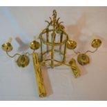 Brass ceiling light, 2 brass wall lights & a picture light