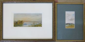2 framed landscape watercolours one initialled JHL 38 cm x 29 cm and 21 cm x 27.5 cm (size including