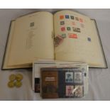 Album of GB stamps, First Day Covers & 4 £2 coins (1986)