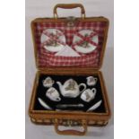 Reutter Porzellan Germany Peter Rabbit (Beatrix Potter) miniature tea set in wicker basket