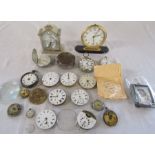 Various pocket watch parts, alarm clock etc