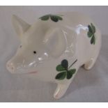 Griselda Hill Pottery Wemyss pig decorated with shamrocks, signed G Hill Pottery Wemyss to underside