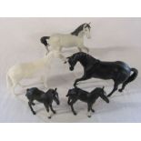 Selection of Beswick matt finish horses and foals - black, white and dapple grey