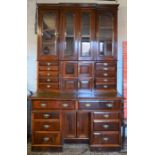 Victorian mahogany estate desk with cabinets & display bookcase over with leather skiver & beveled