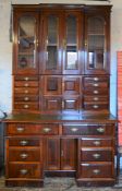 Victorian mahogany estate desk with cabinets & display bookcase over with leather skiver & beveled