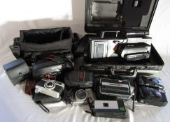 Selection of cameras and camcorders inc Canon, Nikon 100M 600AF, Olympus, Hanimex 35HL, Compact