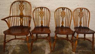 4 reproduction Georgian Windsor splat back chairs including a carver