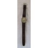 Gents vintage silver 15 jewels Swiss made wrist watch with leather strap