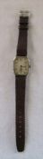Gents vintage silver 15 jewels Swiss made wrist watch with leather strap
