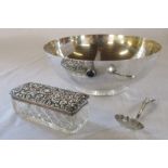 Silver plated bowl with coloured stone embellishments 8" x 3 ", silver topped trinket pot Birmingham