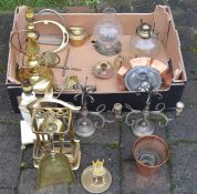 Various lamps, brass ware etc