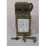 French brass repeater carriage clock signed Aiguilles no 11233 (handle needs reattaching) with