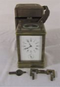 French brass repeater carriage clock signed Aiguilles no 11233 (handle needs reattaching) with