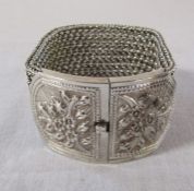 Silver mesh bracelet with ornate clasp, L 8 " D 1 1/4 ", weight 3.57 ozt / 110.7 g marked 925