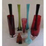 Assorted coloured glass vases etc (tallest H 40 cm)