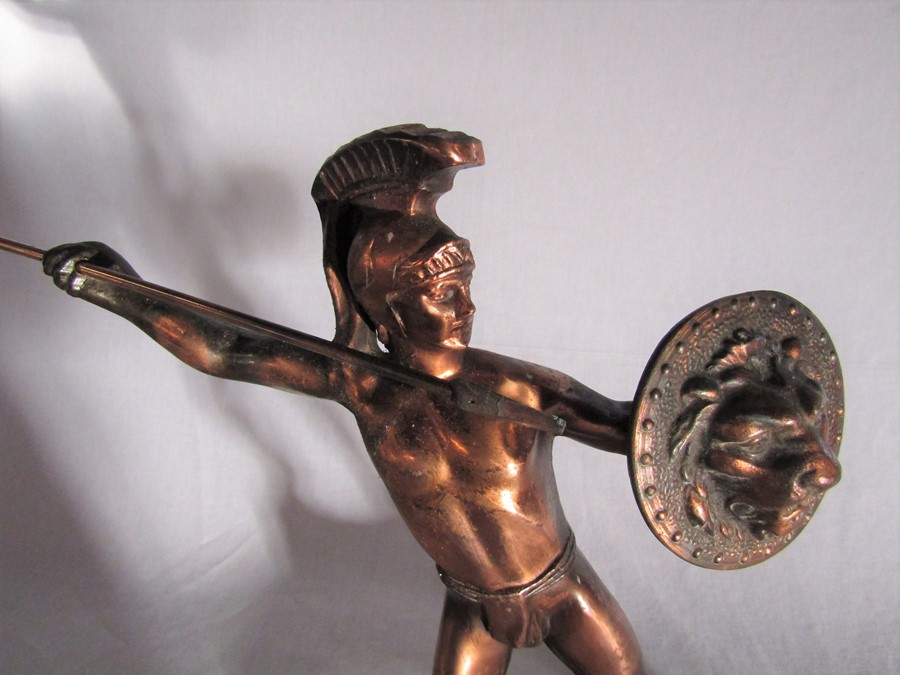Bronzed figure of a Spartan warrior with spear and shield on a marble base H 33 cm - Image 2 of 3