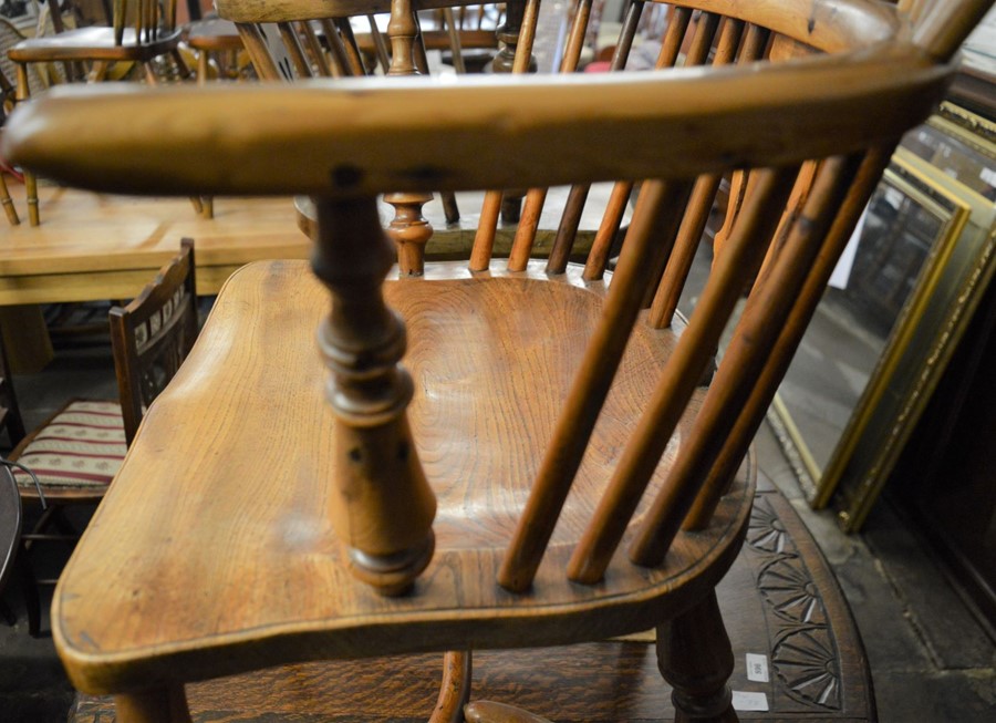19th century yew wood Windsor chair with pierced splat & turned arm supports with crinoline - Image 6 of 6