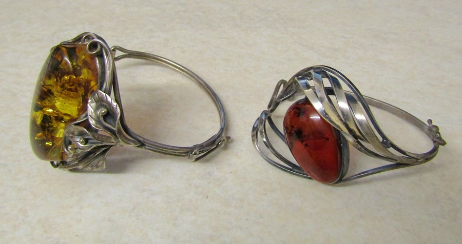 2 silver and amber bangles marked 925 and 800 total weight 57.2 g - Image 2 of 2