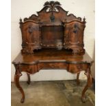 A fine quality Victorian rosewood Bonheur du jour writing desk with serpentine front on cabriole