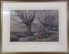 Conway Lloyd Jones (1846-1897) framed watercolour landscape of a tree lined stream 71 cm x 56 cm (