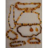 4 amber natural form necklaces, 3 bracelets & 2 pendants