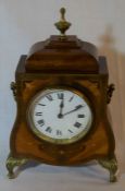 Early 20th century inlaid mahogany & brass mantle clock Ht 26cm