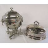 Silver plated samovar / hot water urn H 43 cm with lion handles and a silver plated meat cover L
