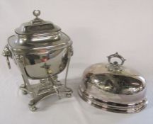 Silver plated samovar / hot water urn H 43 cm with lion handles and a silver plated meat cover L